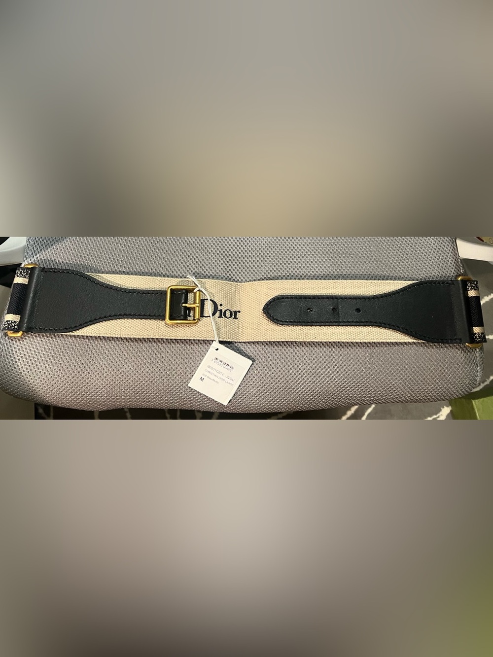 Dior Canvas Logo Belt in Beige and Black with Gold Buckle - Picture 3 of 5